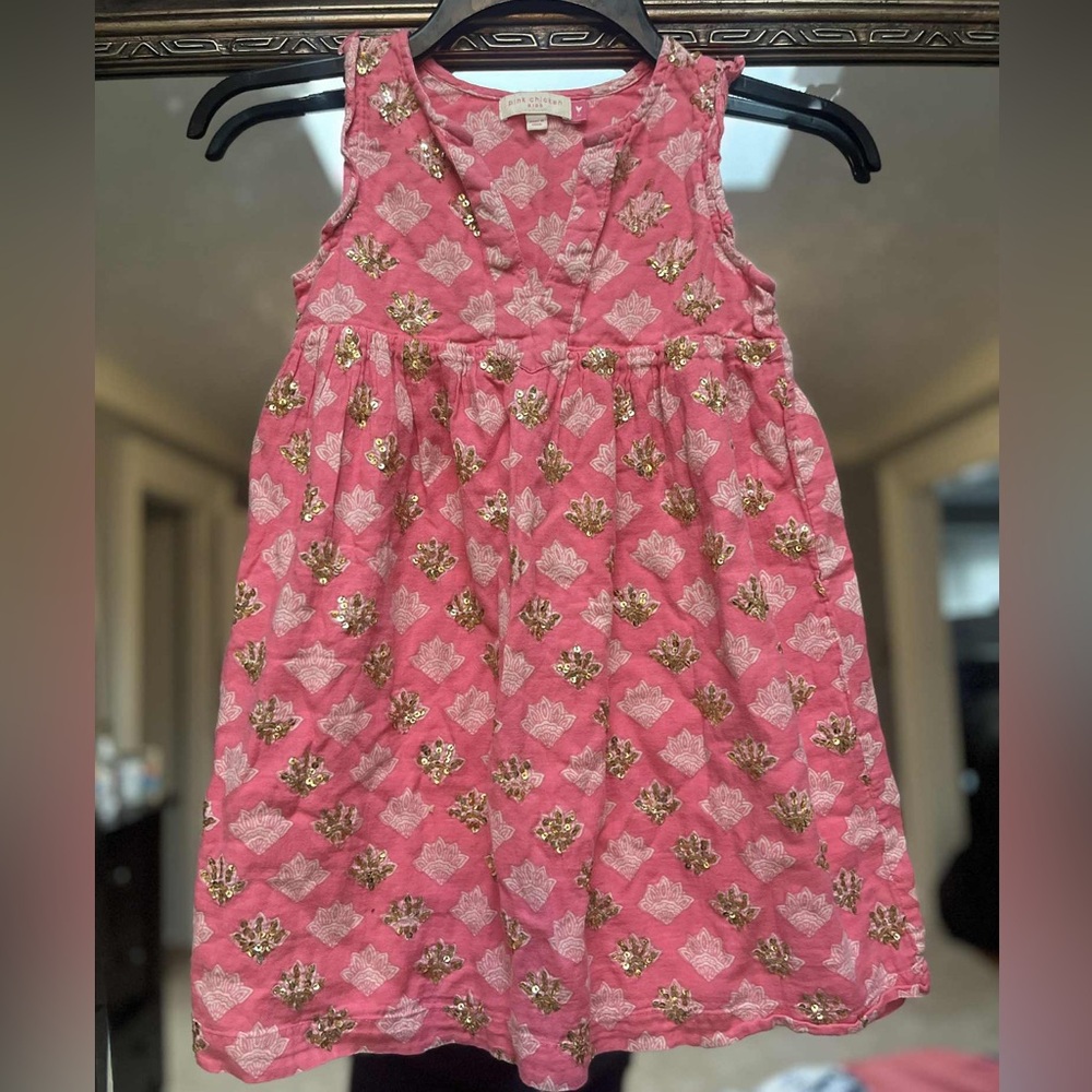 Pink Chicken Pink Dress with Gold Floral Accents